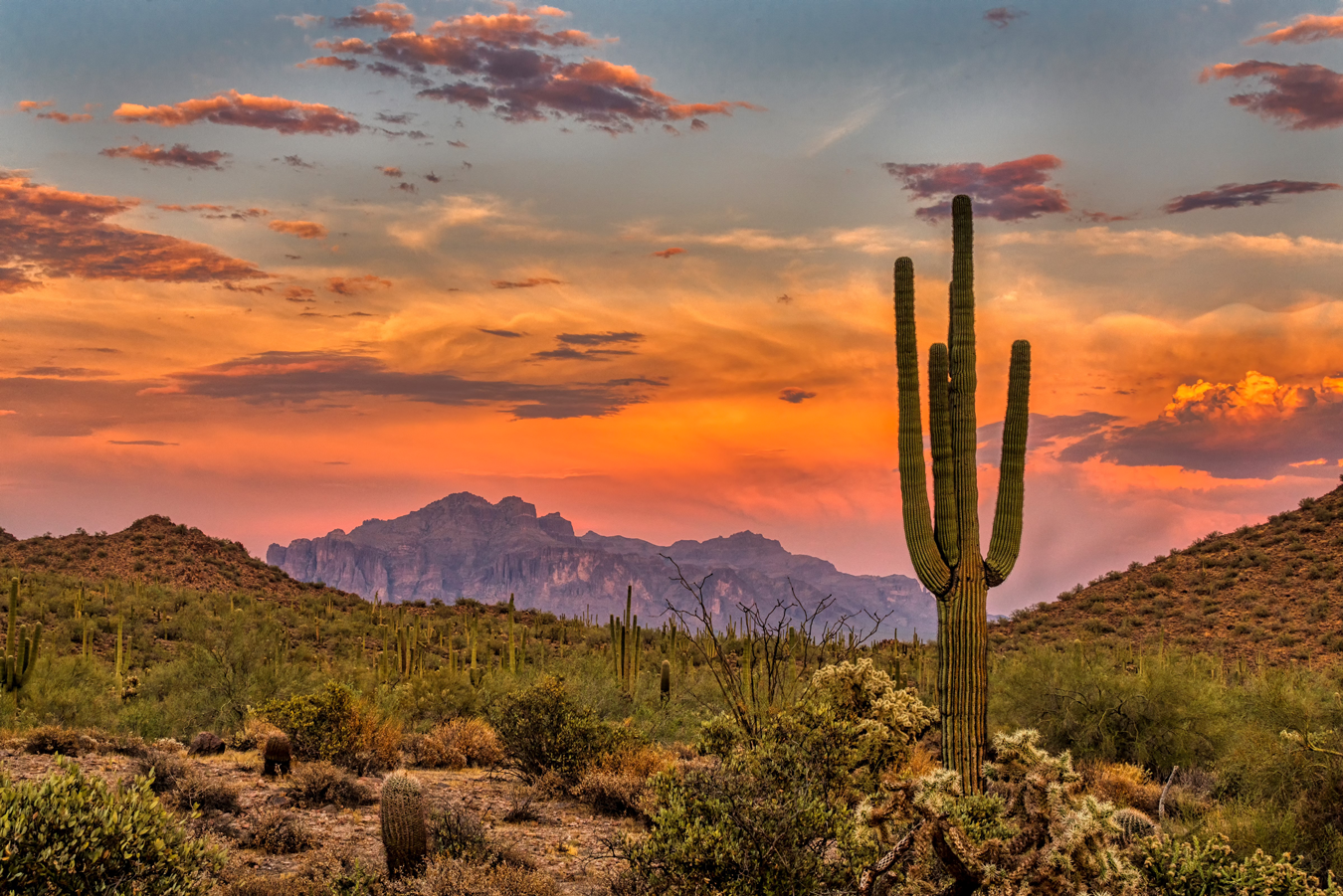 Sunrise of mountainous desert scene
